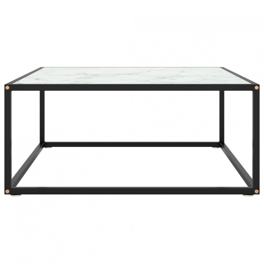 Table basse Noir avec verre marbre blanc 80x80x35 cm