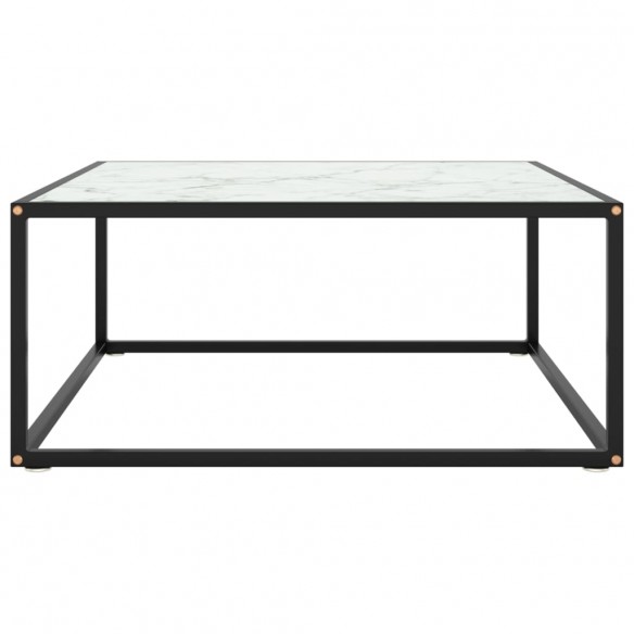 Table basse Noir avec verre marbre blanc 80x80x35 cm