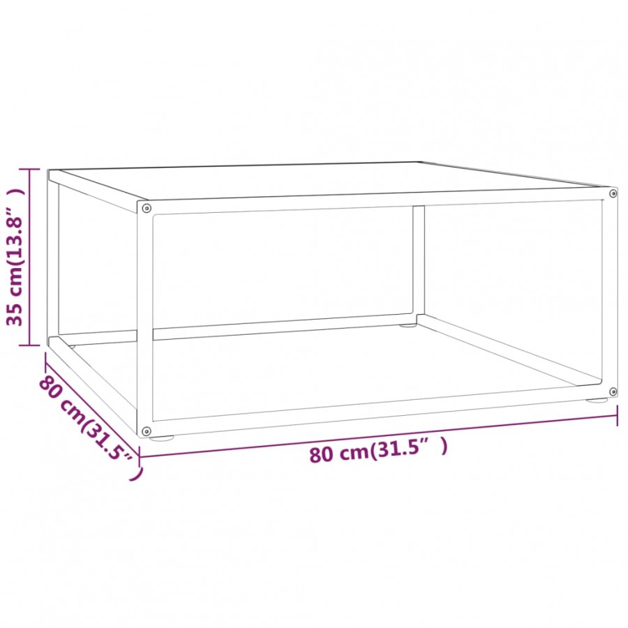 Table basse Noir avec verre marbre blanc 80x80x35 cm