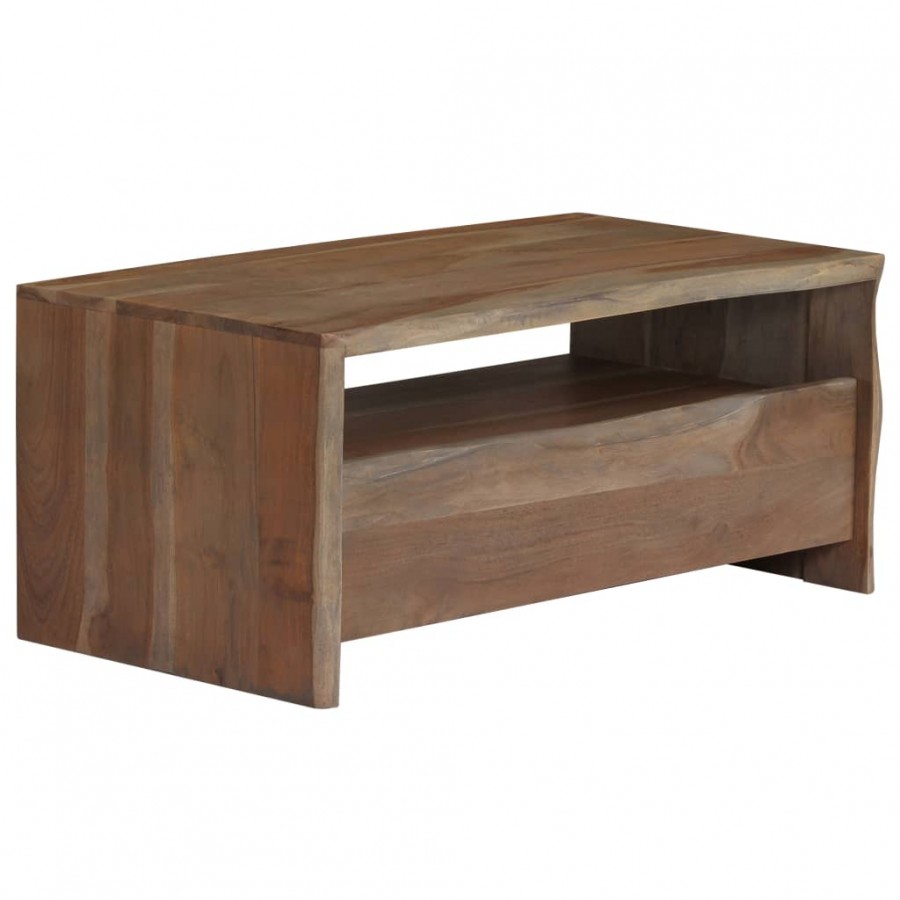 Table basse Acacia massif Bord assorti 90 x 50 x 40 cm Gris