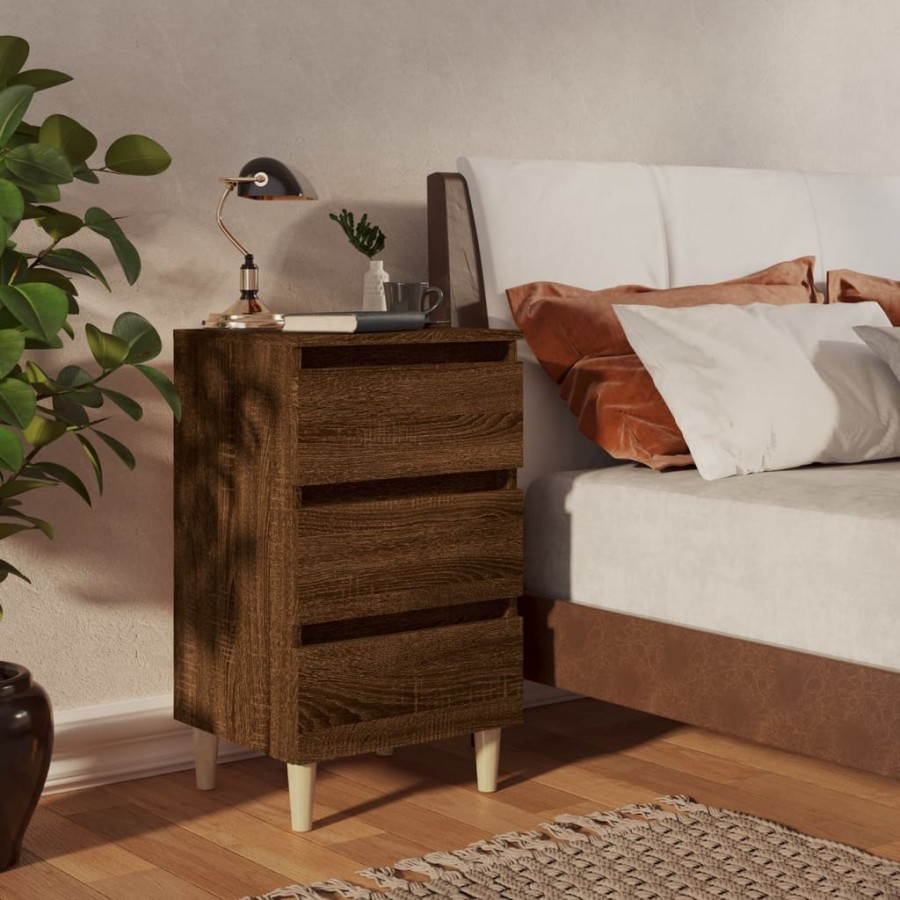 Table de chevet avec pieds en bois Chêne marron 40x35x69 cm