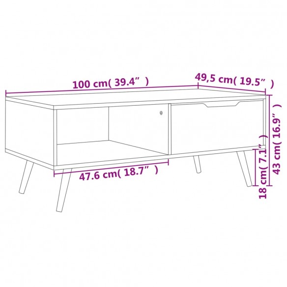 Table basse Gris 100x49,5x43 cm Aggloméré