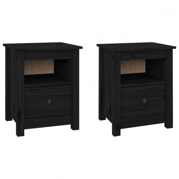 Tables de chevet 2 pcs Noir 40x35x49 cm Bois de pin massif