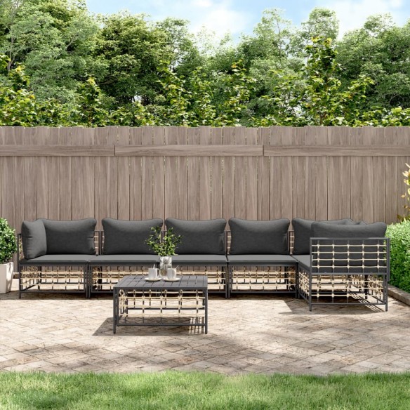 Salon de jardin 7 pcs avec coussins anthracite résine tressée