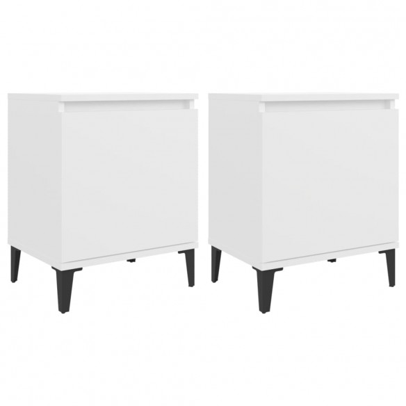 Tables de chevet avec pieds en métal 2 pcs Blanc 40x30x50 cm