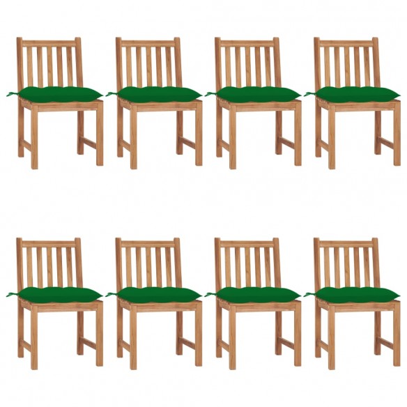 Chaises de jardin 8 pcs avec coussins Bois de teck massif