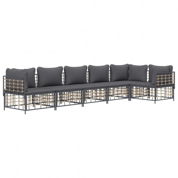 Salon de jardin 6 pcs avec coussins anthracite résine tressée