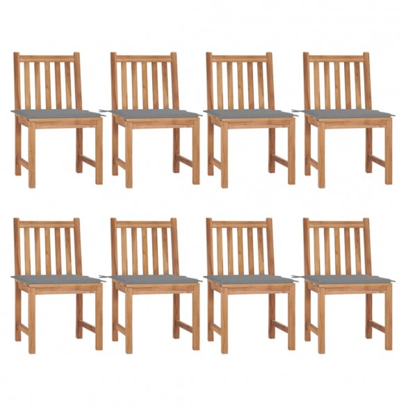 Chaises de jardin 8 pcs avec coussins Bois de teck massif