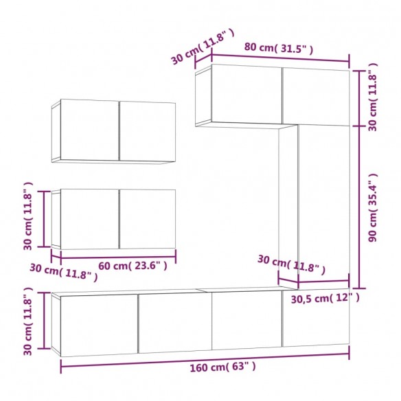 Ensemble de meubles TV 6 pcs Chêne fumé Bois d'ingénierie