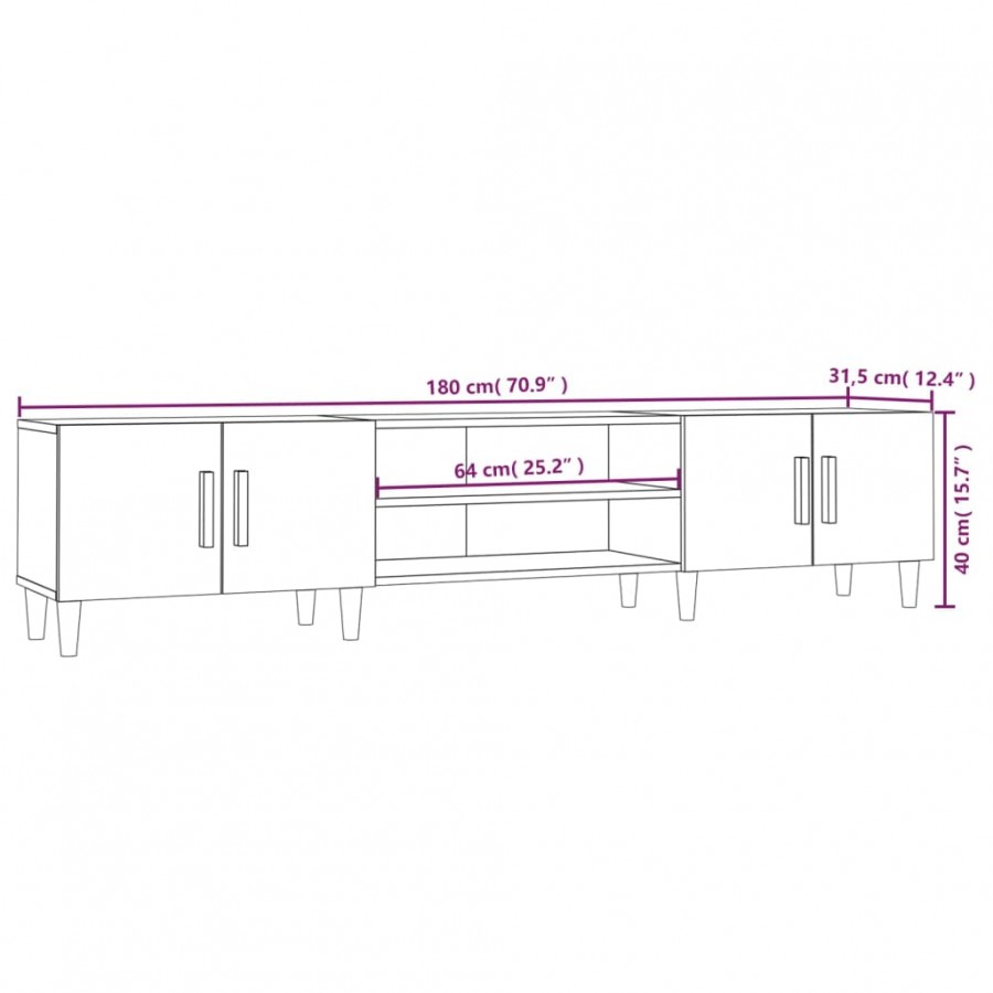 Meuble TV sonoma gris 180x31,5x40 cm bois d'ingénierie Meuble TV sonoma gris 180x31,5x40 cm bois d'ingénierie