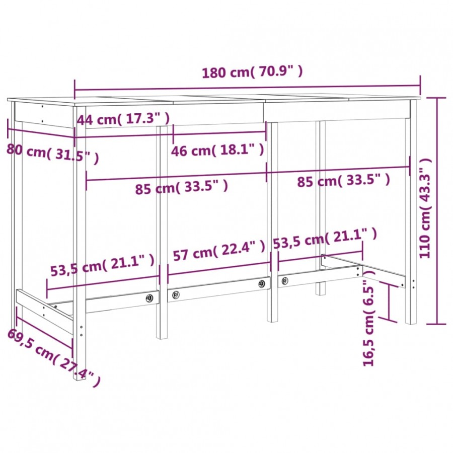 Table de bar Blanc 180x80x110 cm Bois massif de pin Table de bar Blanc 180x80x110 cm Bois massif de pin