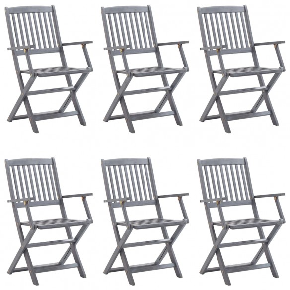 Chaises pliables d'extérieur 6 pcs avec coussins Bois d'acacia