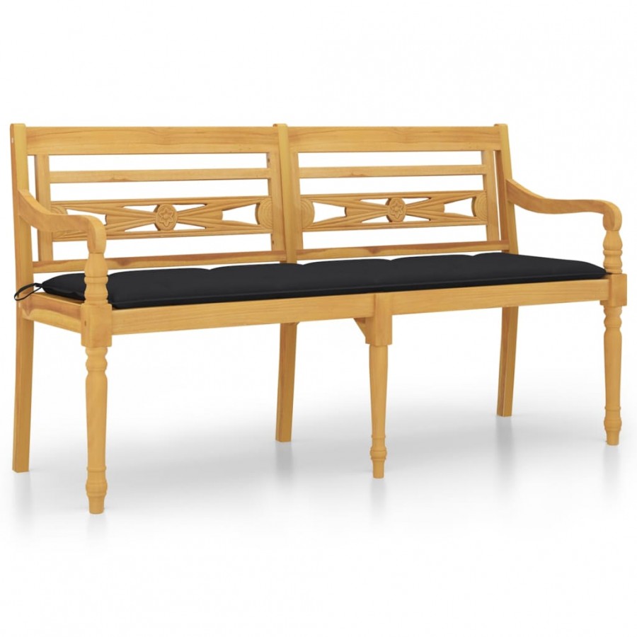 Banc Batavia avec coussin noir 150 cm Bois de teck massif