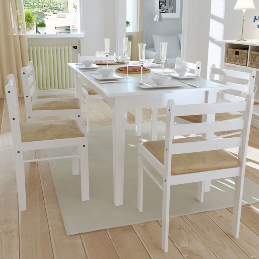 Chaises à manger lot de 6 blanc bois solide et velours