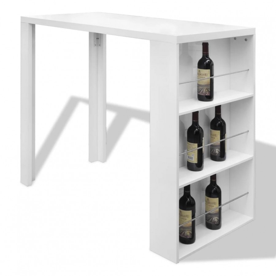 Table de bar MDF avec casier à bouteilles Blanc haut brillance Table de bar MDF avec casier à bouteilles Blanc haut brillance