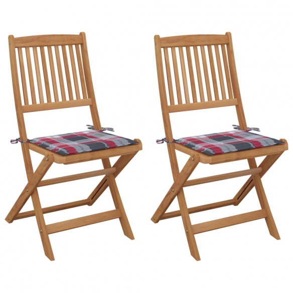 Chaises pliables de jardin 2 pcs avec coussins Bois d'acacia