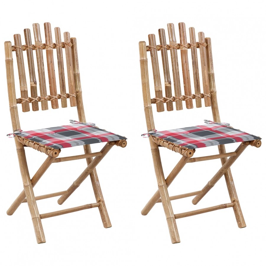 Chaises pliables de jardin 2 pcs avec coussins Bambou