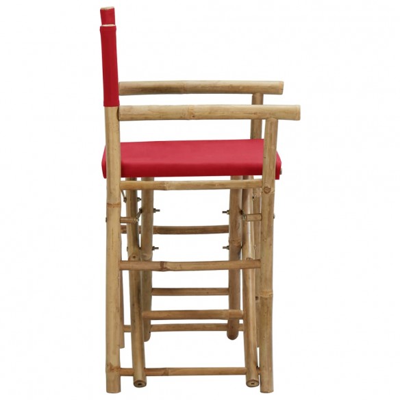 Chaises pliables de directeur 2 pcs Rouge Bambou et tissu