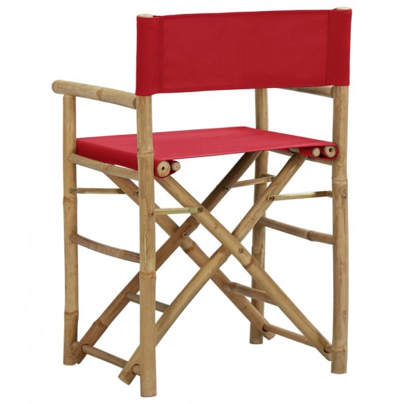 Chaises pliables de directeur 2 pcs Rouge Bambou et tissu