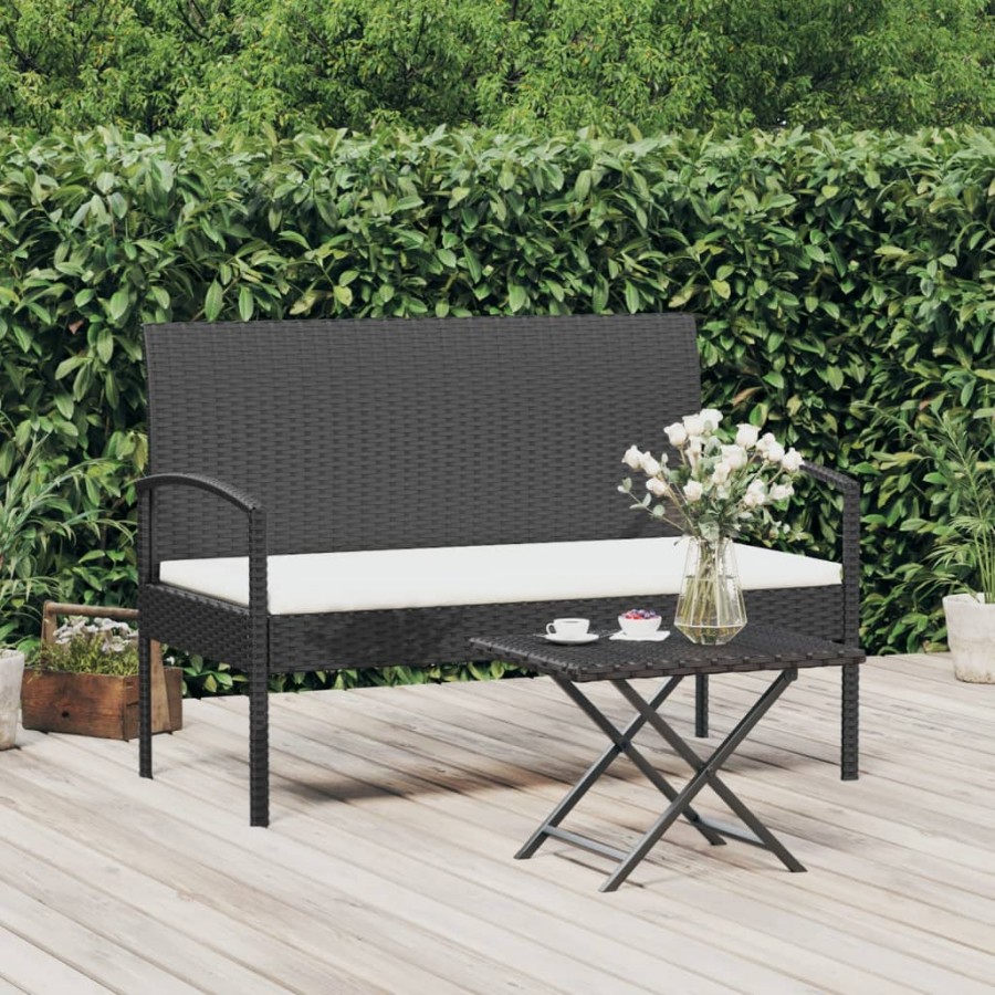 Banc de jardin avec coussin noir 105 cm résine tressée