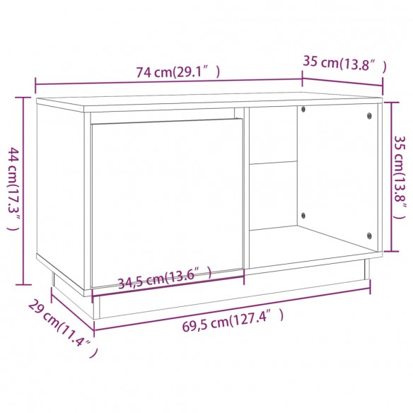 Meuble TV 74x35x44 cm Bois de pin massif