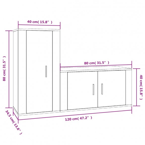 Ensemble de meubles TV 2 pcs Chêne marron Bois d'ingénierie