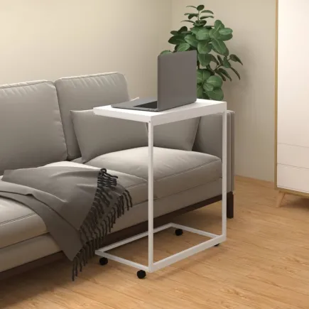 Table d'appoint avec roues Blanc 55x35x70 cm