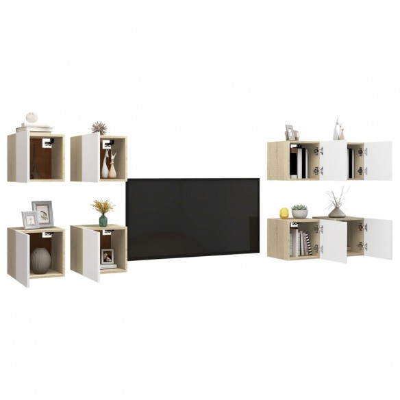 Meubles TV muraux 8 pcs Blanc et chêne sonoma 30,5x30x30 cm