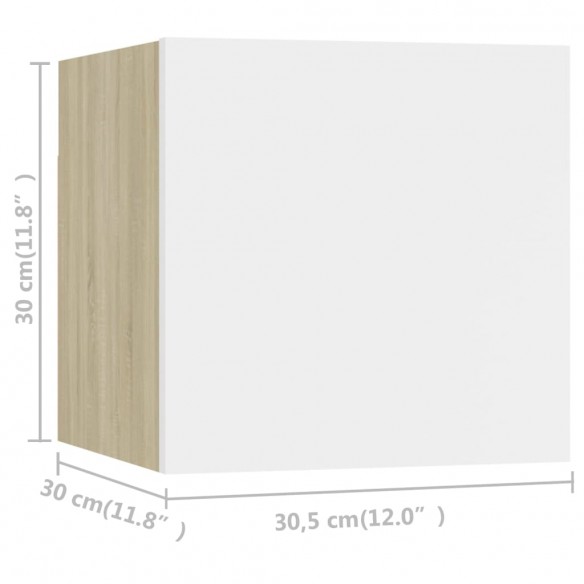 Meubles TV muraux 8 pcs Blanc et chêne sonoma 30,5x30x30 cm