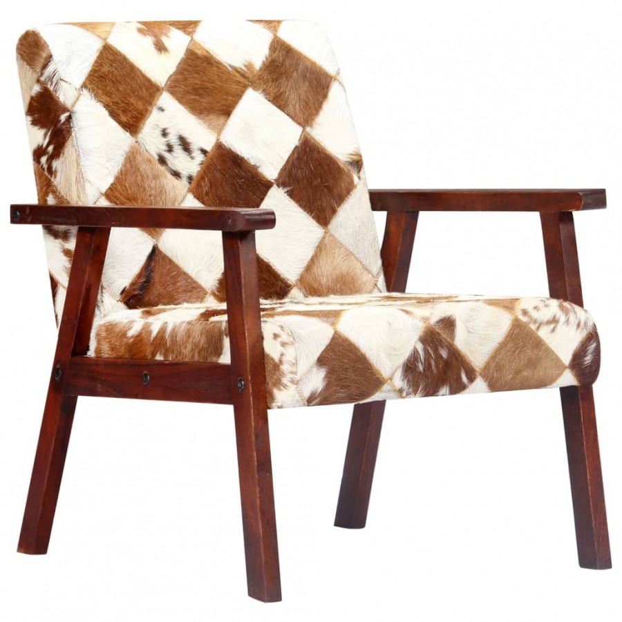 Fauteuil Blanc et marron Cuir véritable de chèvre