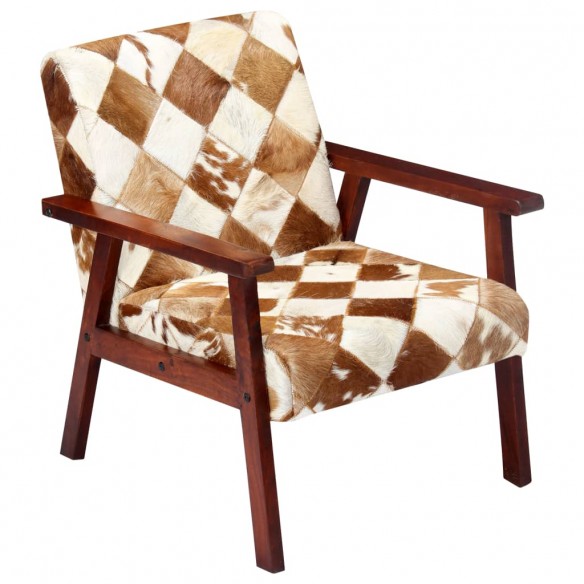 Fauteuil Blanc et marron Cuir véritable de chèvre