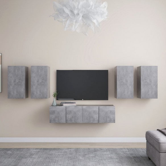 Ensemble de meuble TV 6 pcs Gris béton Aggloméré