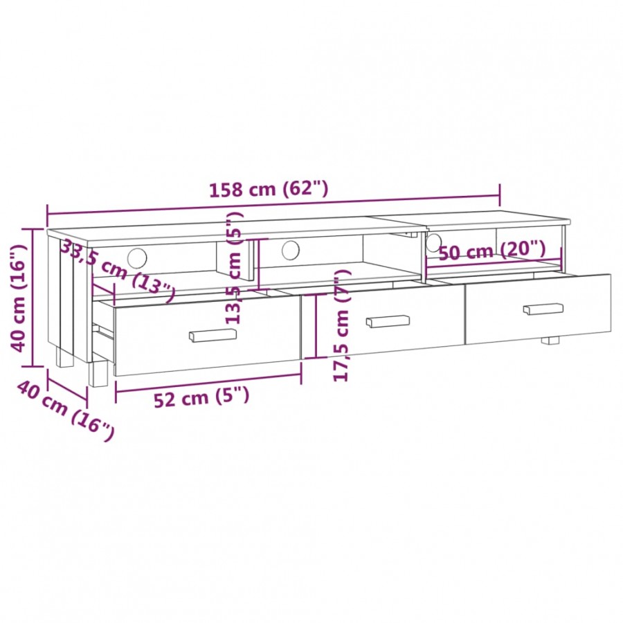 Meuble TV HAMAR Marron miel 158x40x40 cm Bois massif de pin Meuble TV HAMAR Marron miel 158x40x40 cm Bois massif de pin