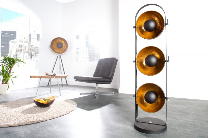 Ensemble de 3 lampadaires en acier inoxydable coloris noir et or