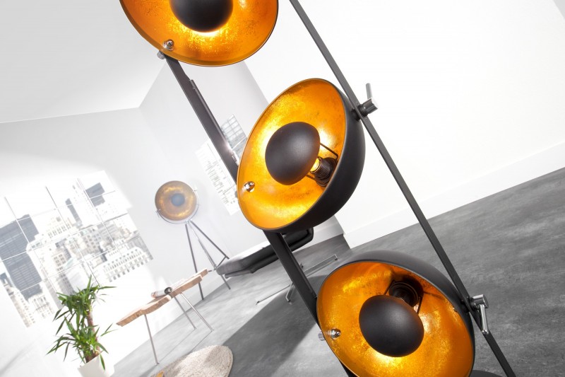 Ensemble de 3 lampadaires en acier inoxydable coloris noir et or