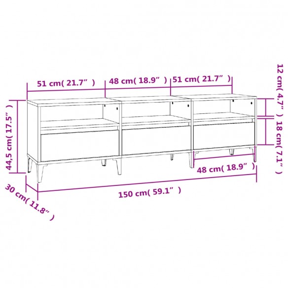 Meuble TV chêne sonoma 150x30x44,5 cm bois d'ingénierie