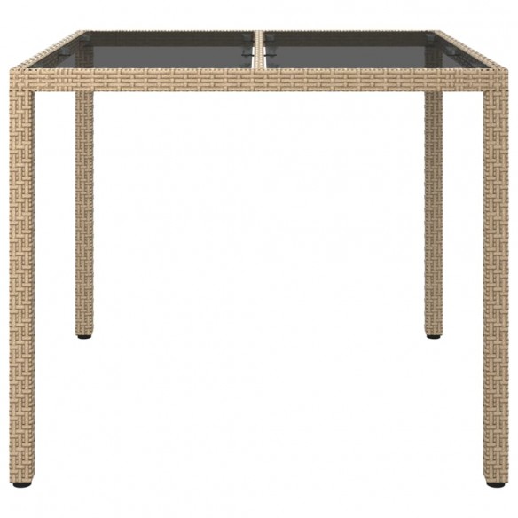 Table de jardin 90x90x75cm Verre trempé et résine tressée Beige