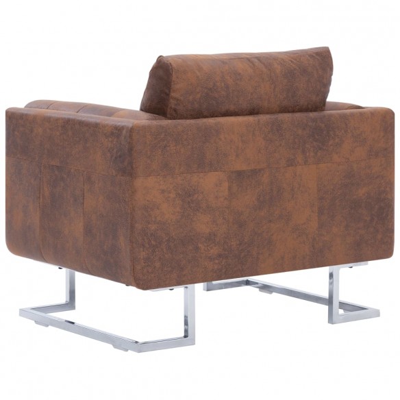 Fauteuil cube Marron Similicuir daim