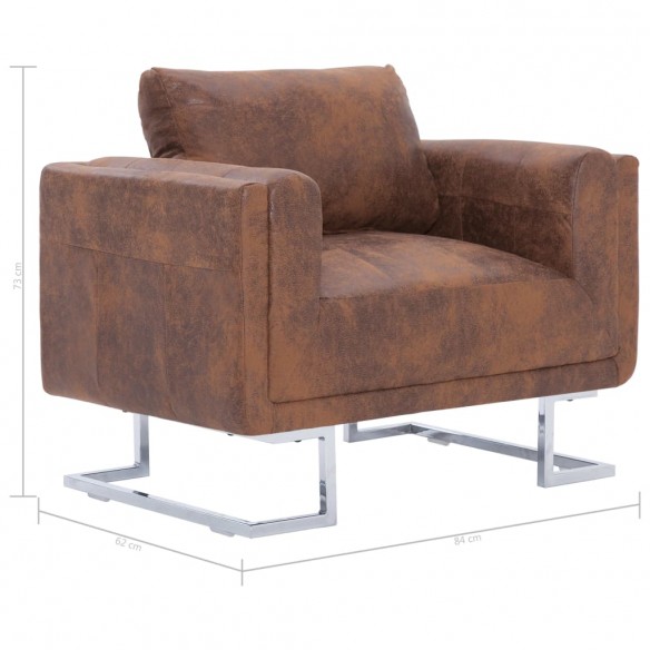 Fauteuil cube Marron Similicuir daim