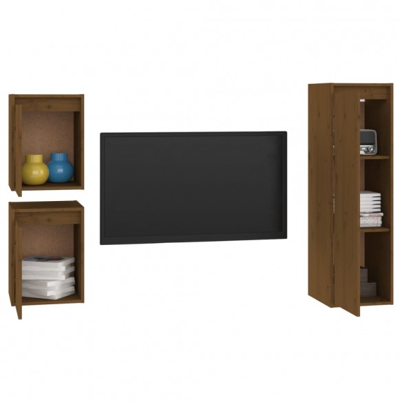 Meubles TV 3 pcs Marron miel Bois massif de pin