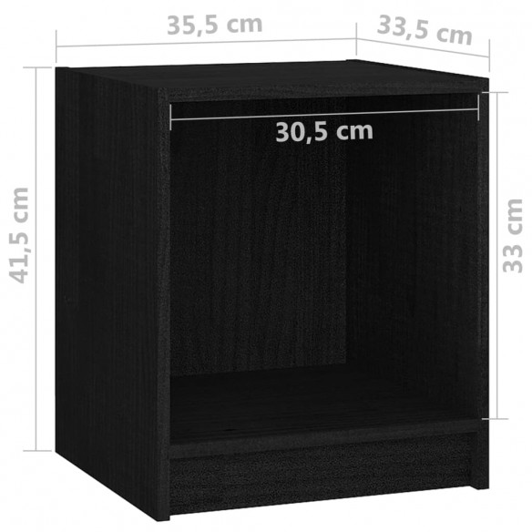 Table de chevet Noir 35,5x33,5x41,5 cm Bois de pin massif