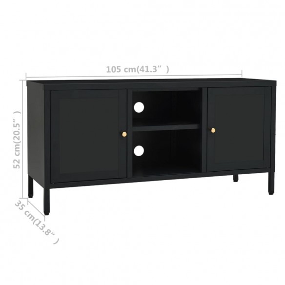 Meuble TV Noir 105x35x52 cm Acier et verre