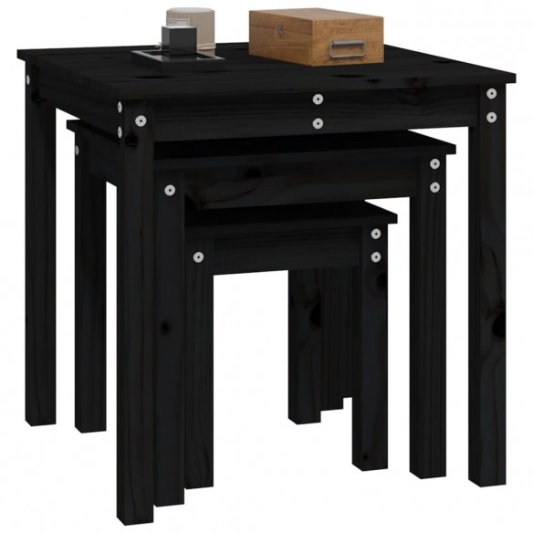 Tables gigognes 3 pcs Noir Bois de pin massif