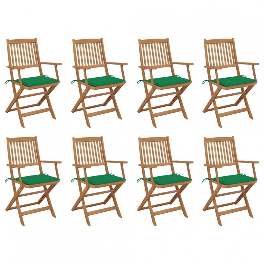 Chaises pliables d'extérieur avec coussins 8 pcs Bois d'acacia