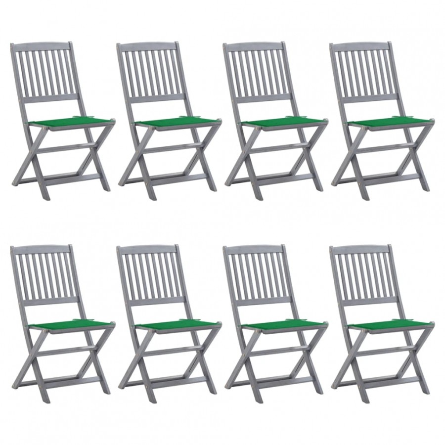 Chaises pliables d'extérieur 8 pcs avec coussins Bois d'acacia