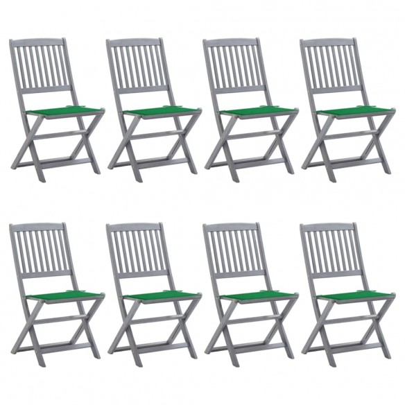 Chaises pliables d'extérieur 8 pcs avec coussins Bois d'acacia