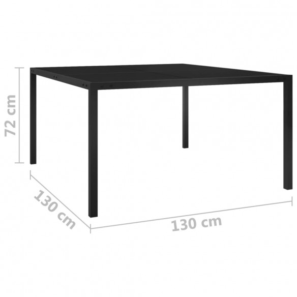 Table de jardin 130x130x72 cm Noir Acier et verre