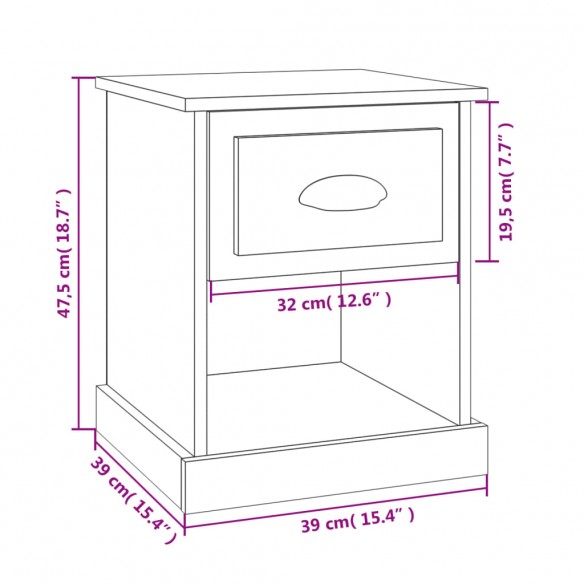 Tables de chevet 2 pcs chêne fumé 39x39x47,5 cm bois ingénierie