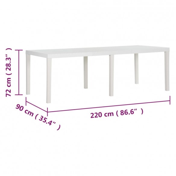 Table de jardin 220x90x72 cm PP Blanc