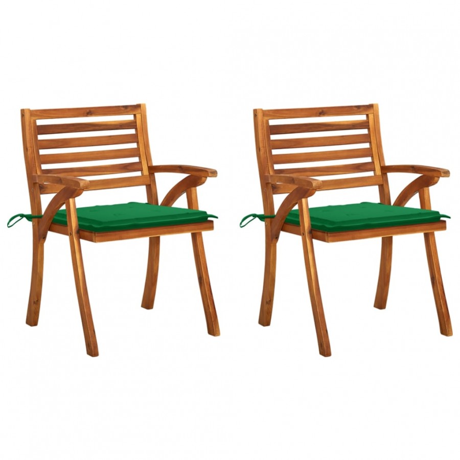 Chaises à dîner de jardin avec coussins 2 pcs Acacia massif